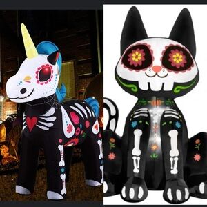 Halloween inflatables, skeleton, unicorn, skeleton cat, easy uo,6 feet  EUC